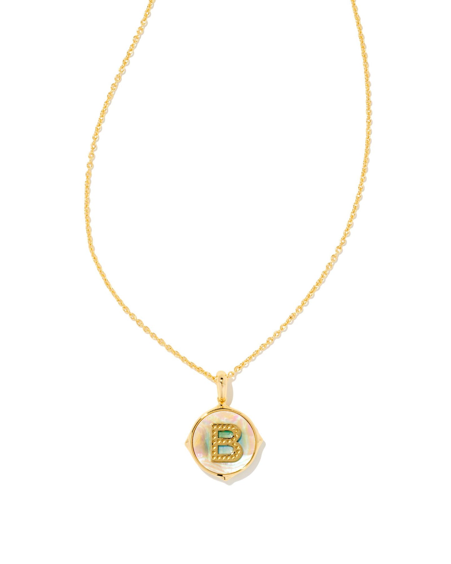 Letter Disc Necklace | Gold & Iridescent Abalone