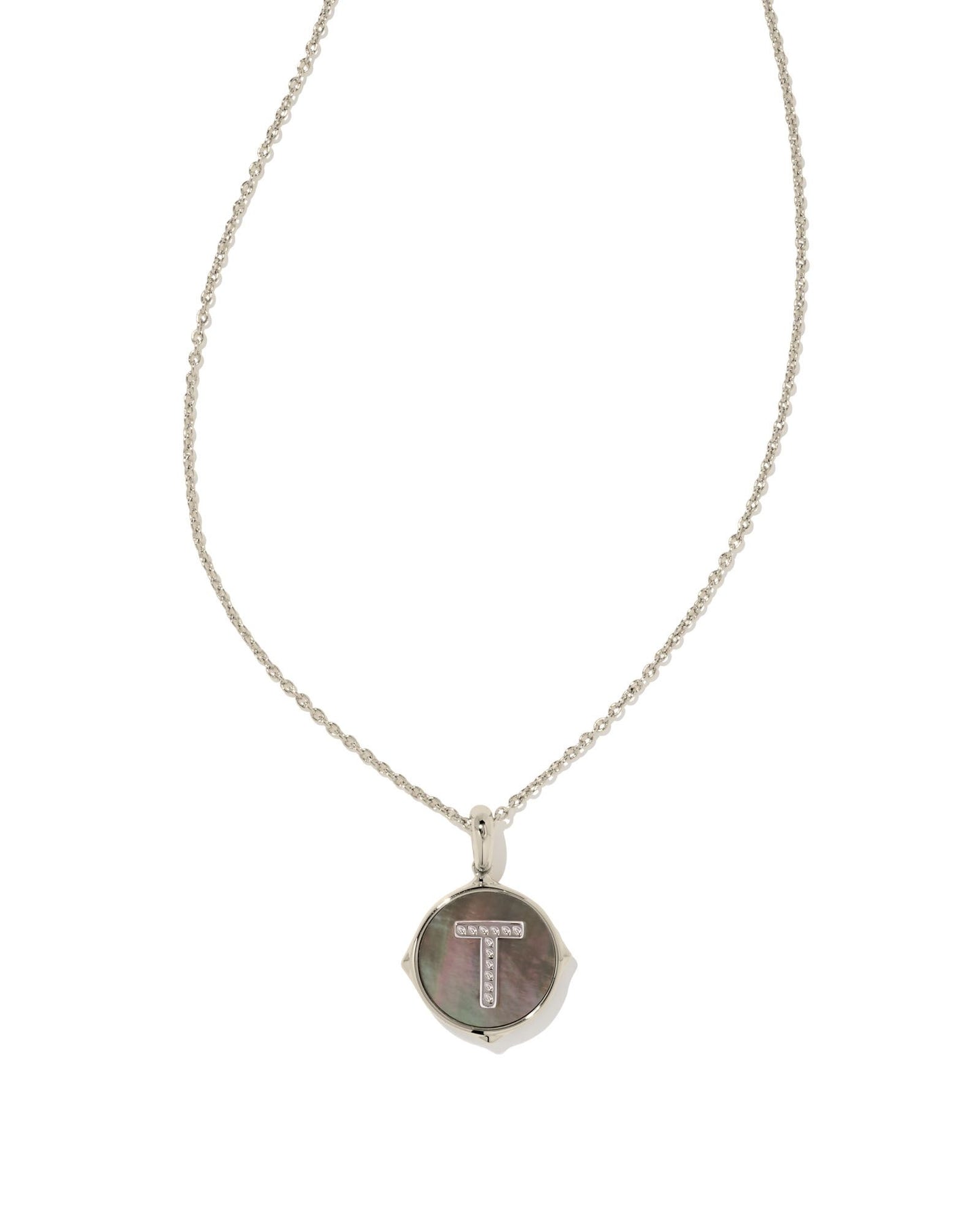 Letter Disc Necklace | Silver & Black Mother-of-Pearl