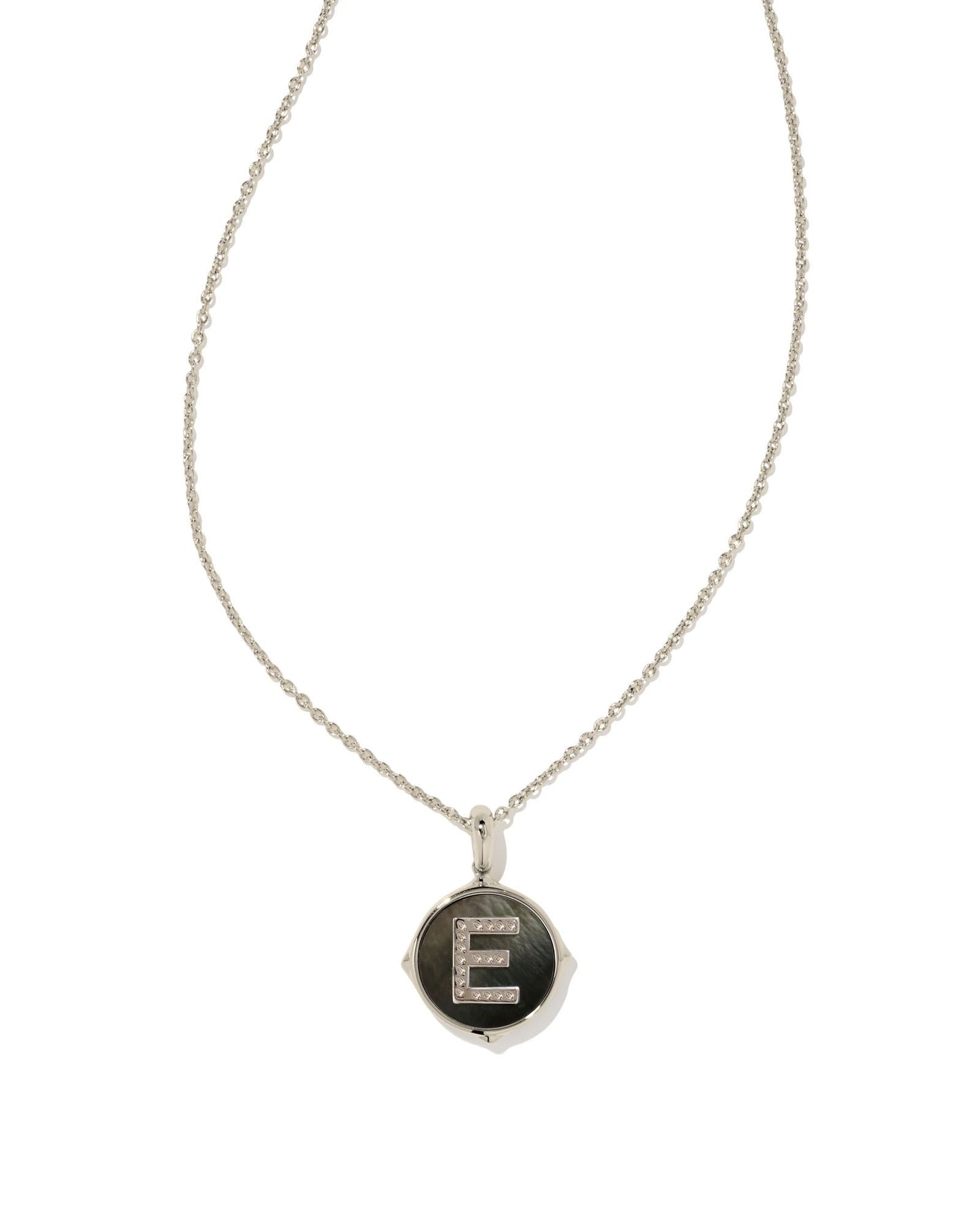 Letter Disc Necklace | Silver & Black Mother-of-Pearl