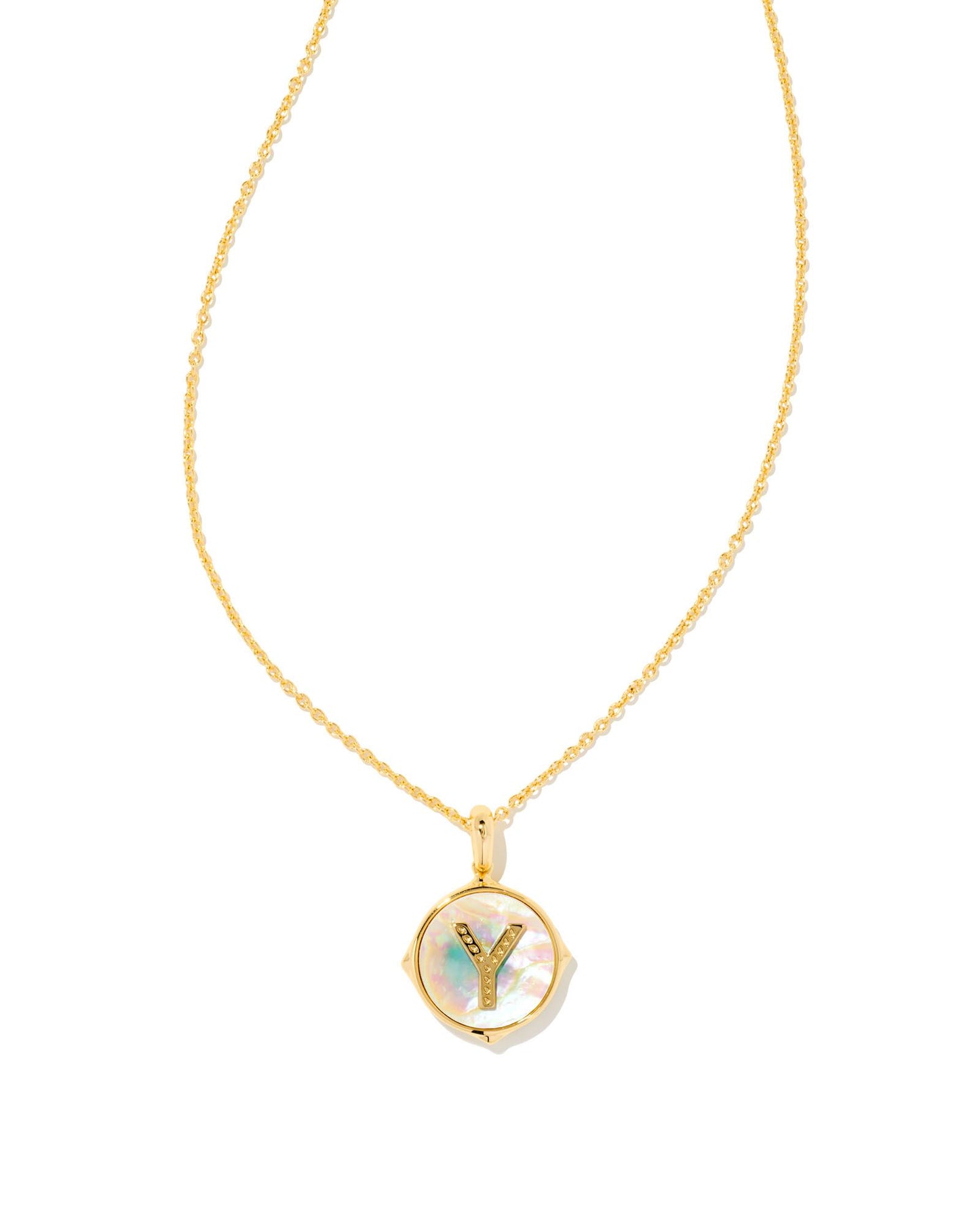 Letter Disc Necklace | Gold & Iridescent Abalone