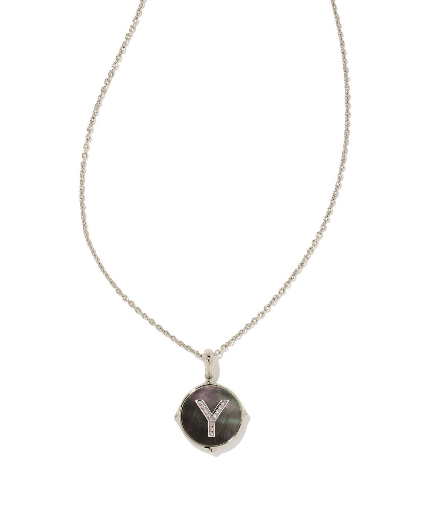 Letter Disc Necklace | Silver & Black Mother-of-Pearl