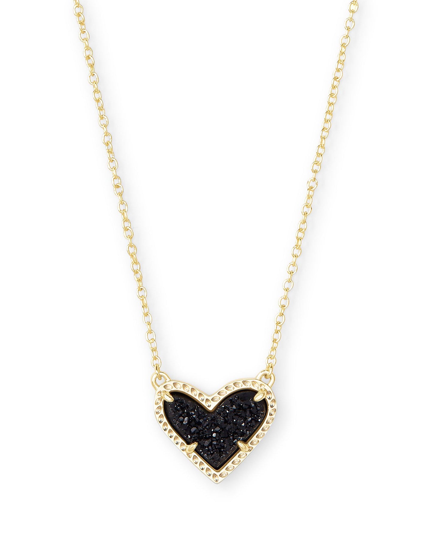 Ari Heart Necklace In Gold & Black Drusy