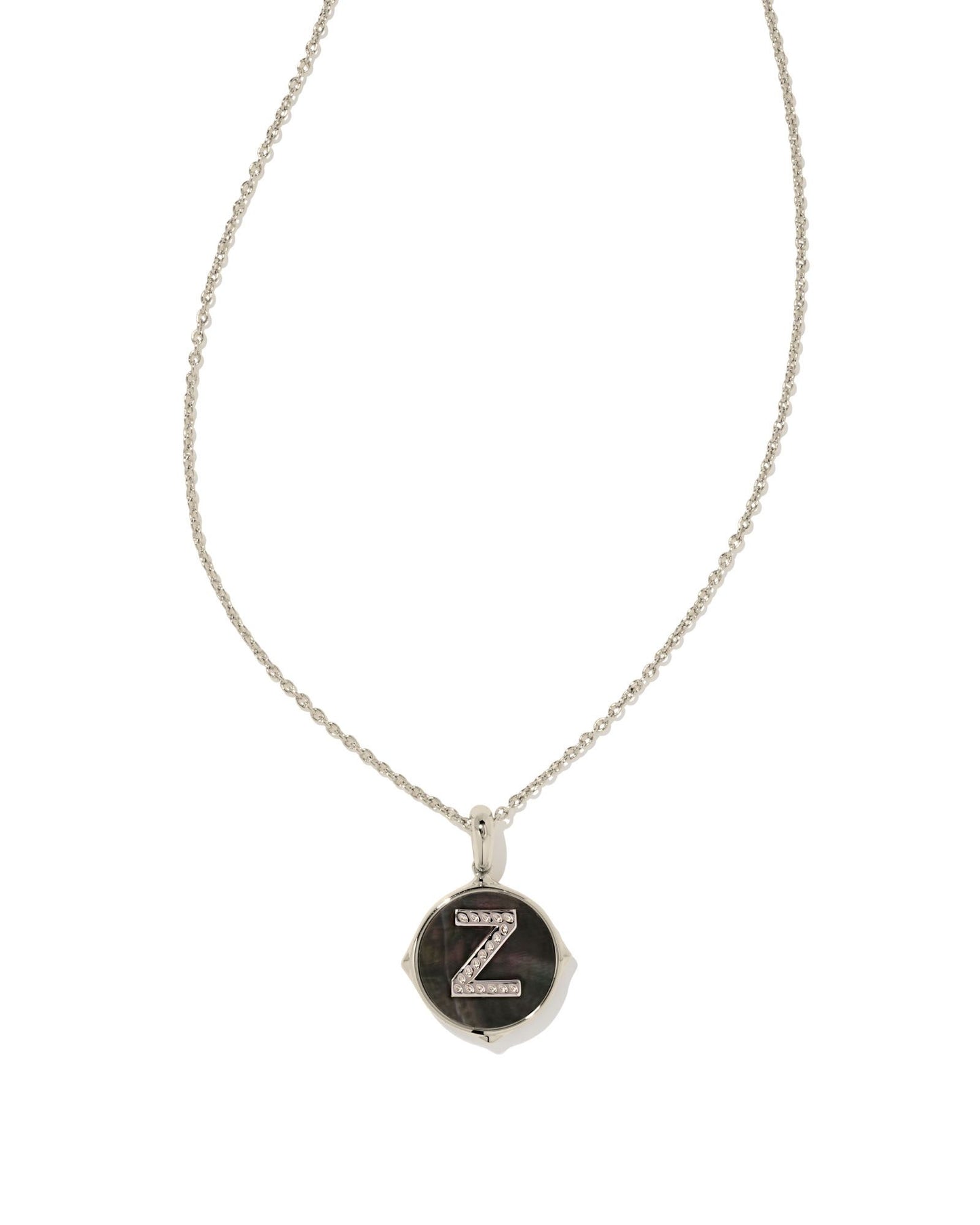 Letter Disc Necklace | Silver & Black Mother-of-Pearl