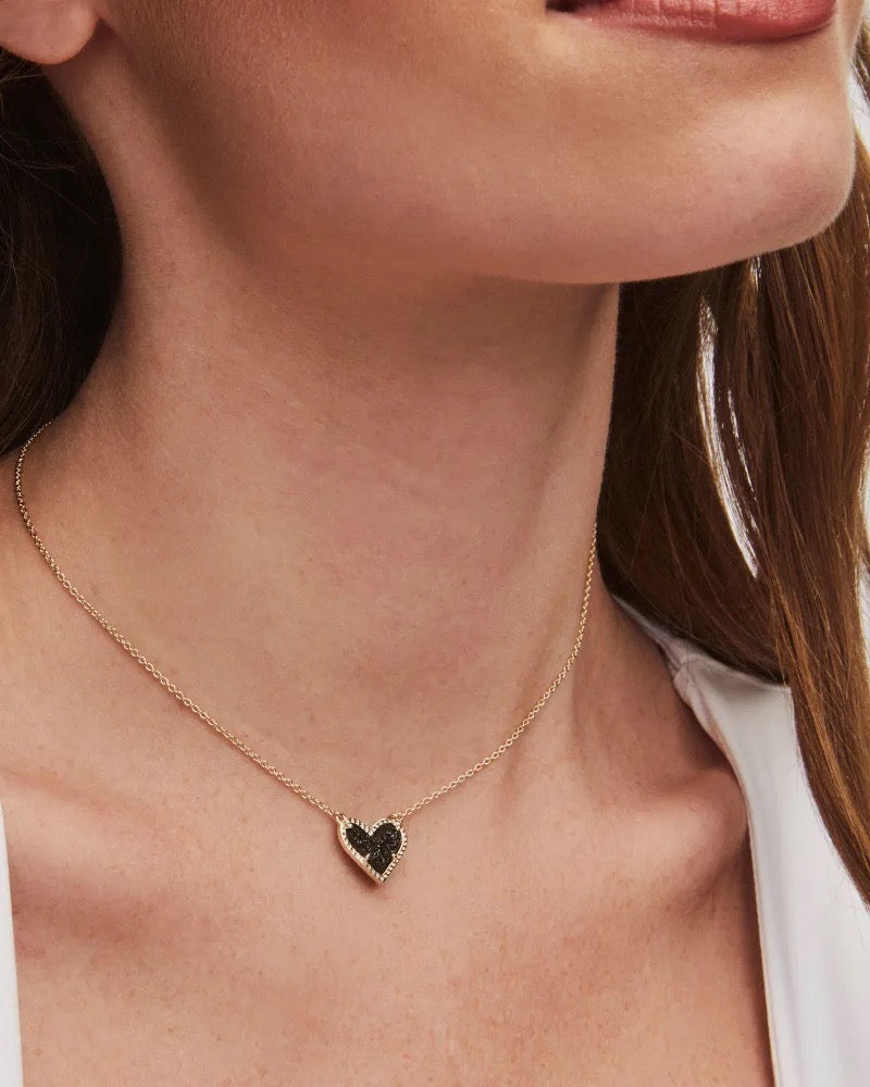 Ari Heart Necklace In Gold & Black Drusy