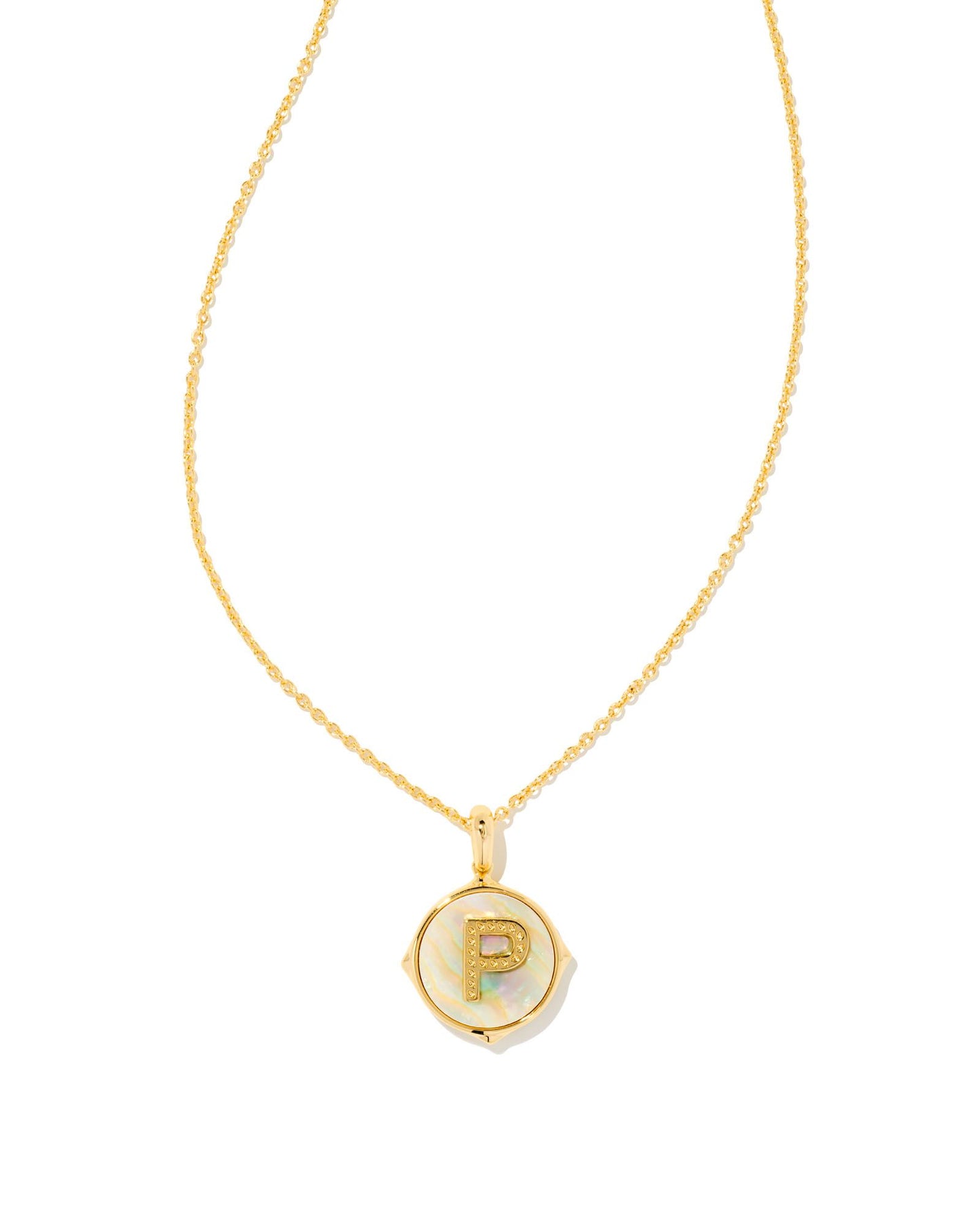 Letter Disc Necklace | Gold & Iridescent Abalone