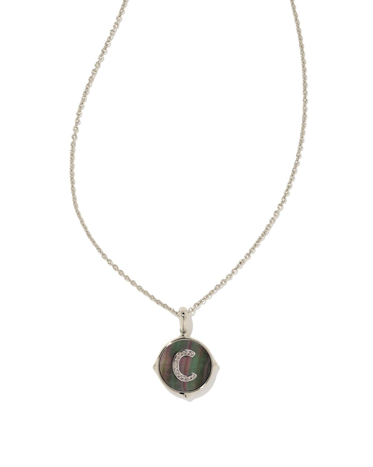Letter Disc Necklace | Silver & Black Mother-of-Pearl