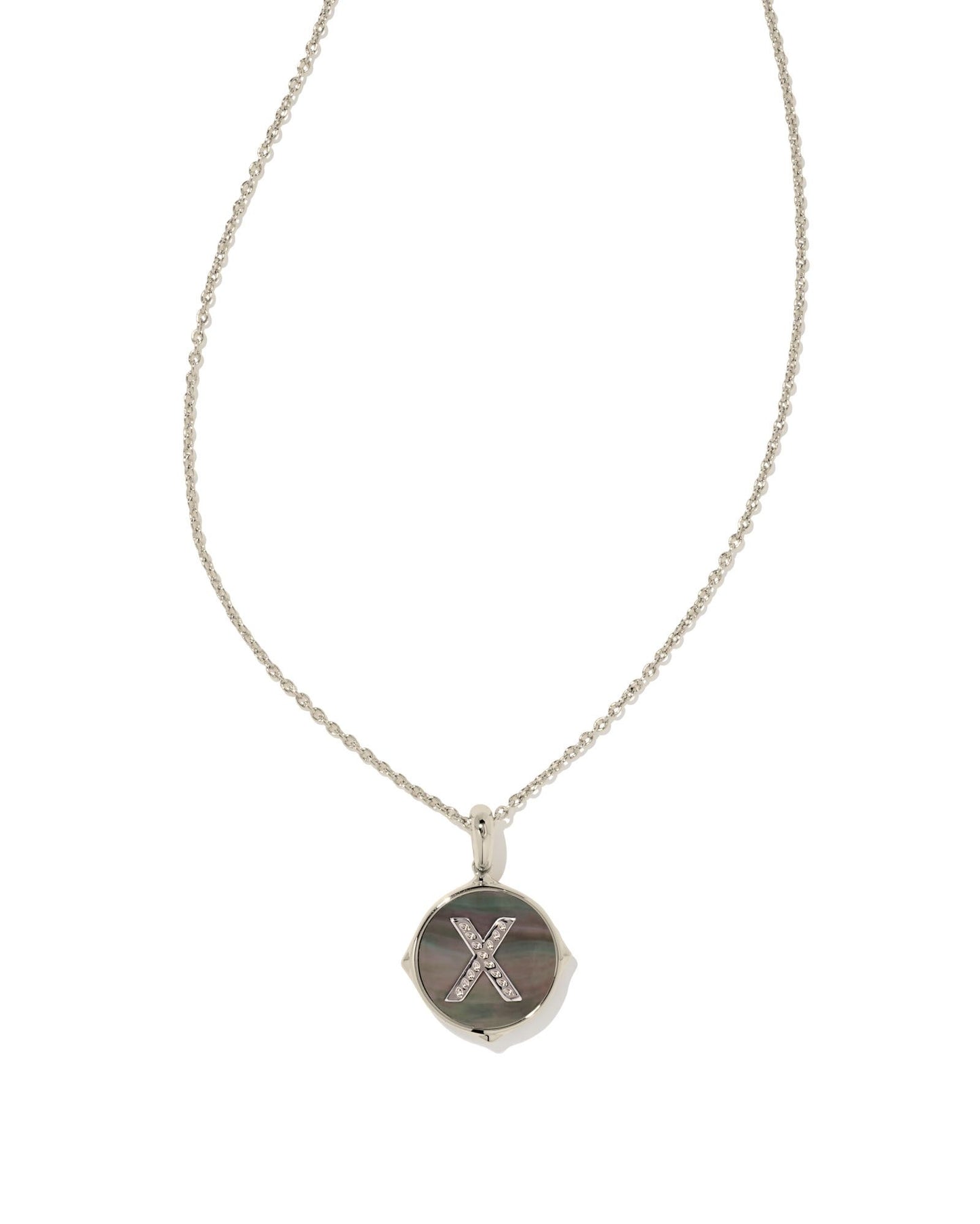 Letter Disc Necklace | Silver & Black Mother-of-Pearl