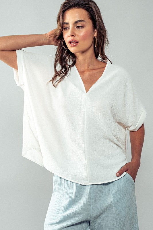 Oversized Vneck Folded Short Sleeve Top