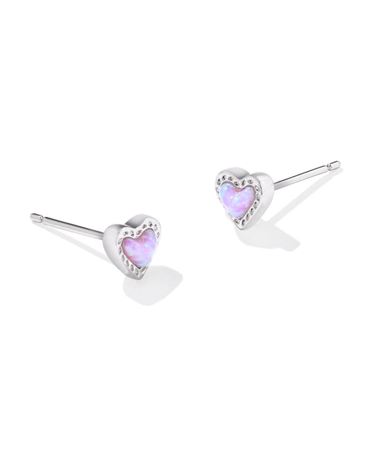 Mini Ari Heart SIlver Stud Earrings | Bubblegum Pink Kyocera Opal