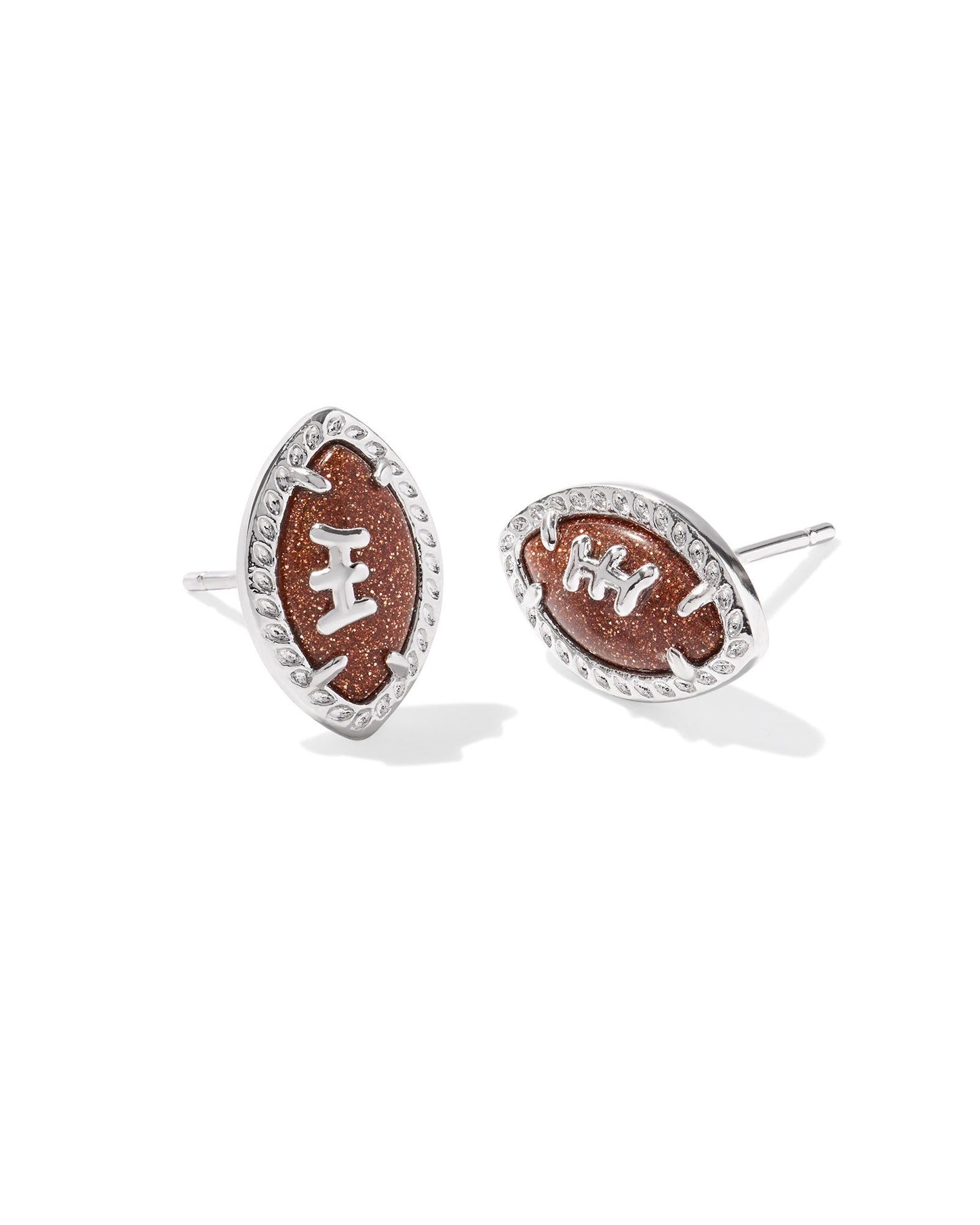 Football Stud Earrings | Silver & Orange Goldstone