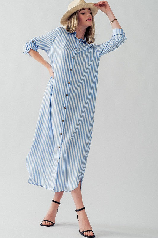 Elsie Polyester Stripe Long Shirt Dress