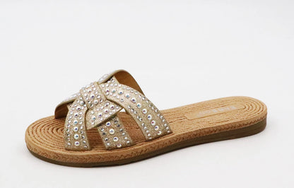 Athena Braided Rhinestone Flat Sandals