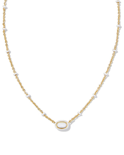 Mini Elisa Enamel Frame Short Pendant Necklace | Gold & White Mother-of-Pearl