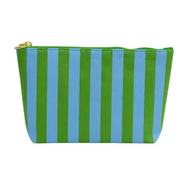 Preppy Stripe Pouch + Cosmetic Bag Blue & Green Tyvek