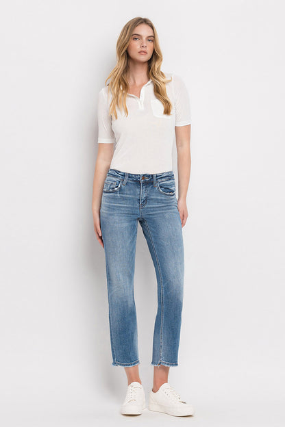 Mid Rise Crop Straight Jeans