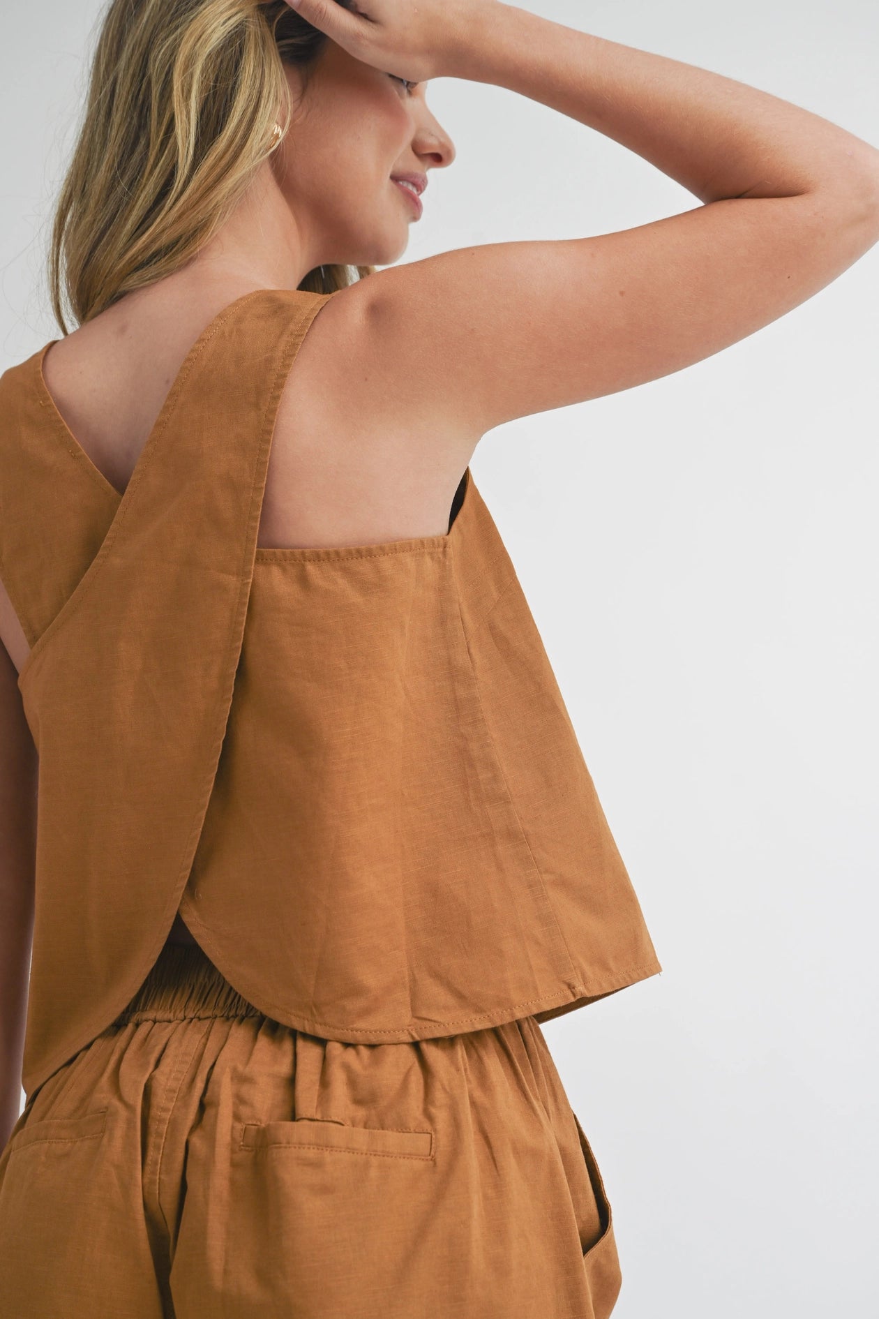 Crossed Back Detail Linen Top