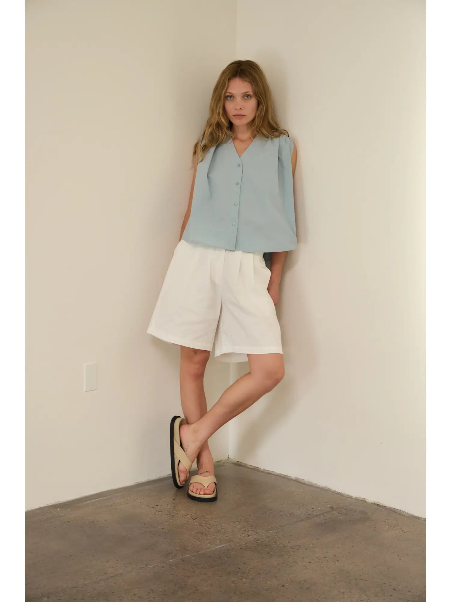 Poplin Cotton Shirring Shirts Top