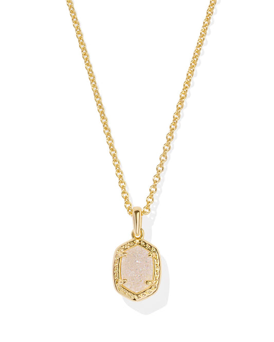 Daphne Gold Pave Frame Short Pendant Necklace | Iridescent Drusy