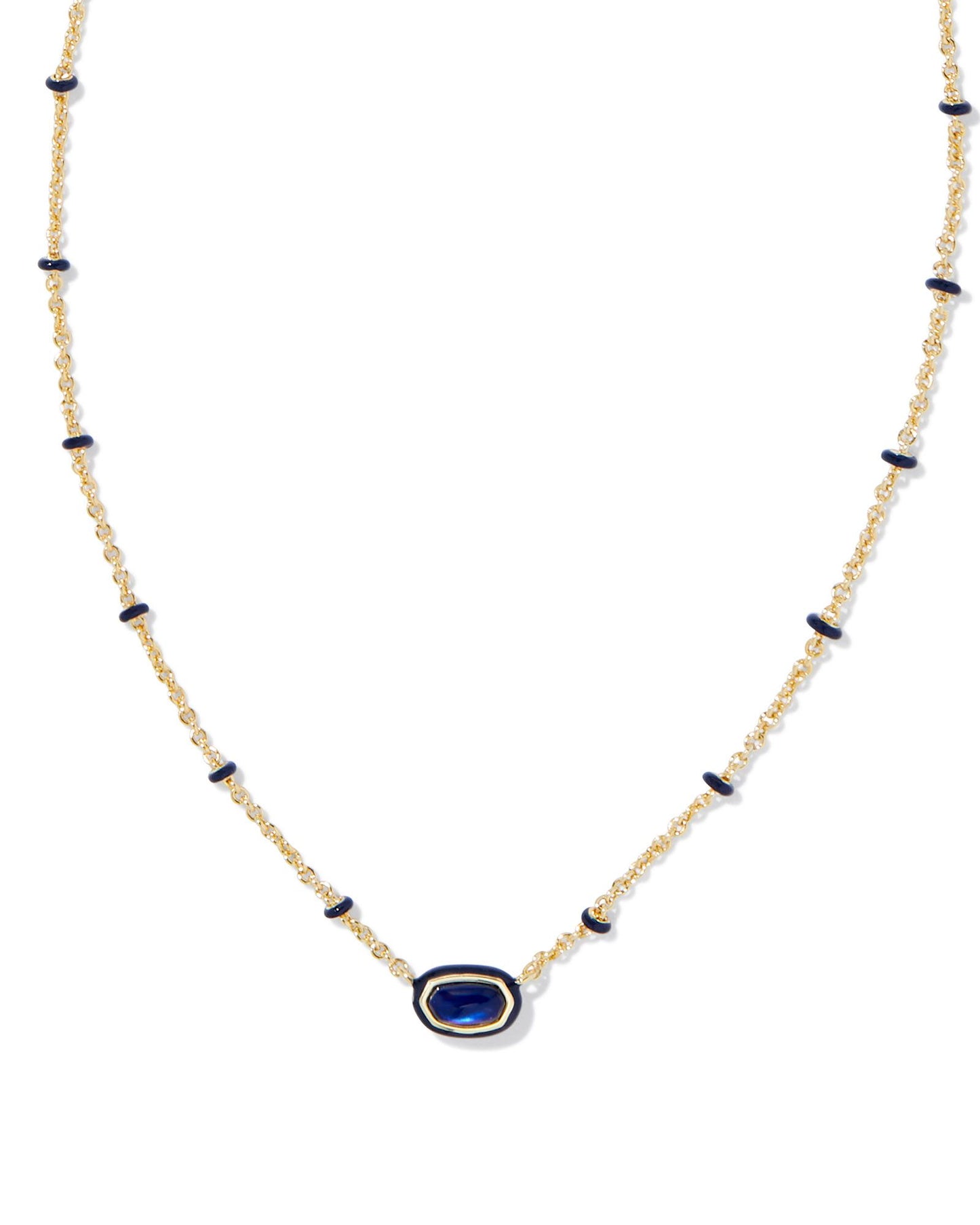 Mini Elisa Enamel Frame Short Pendant Necklace | Gold & Navy Mother-of-Pearl