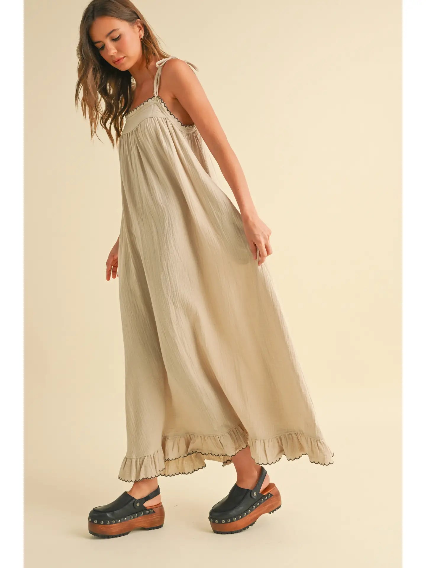Embroidered Detail Gauze Dress