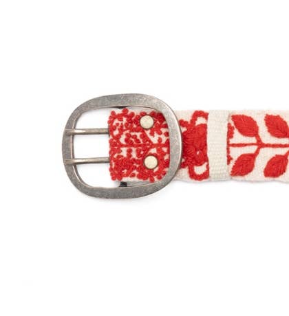 White and Red Hand Embroidered Belt