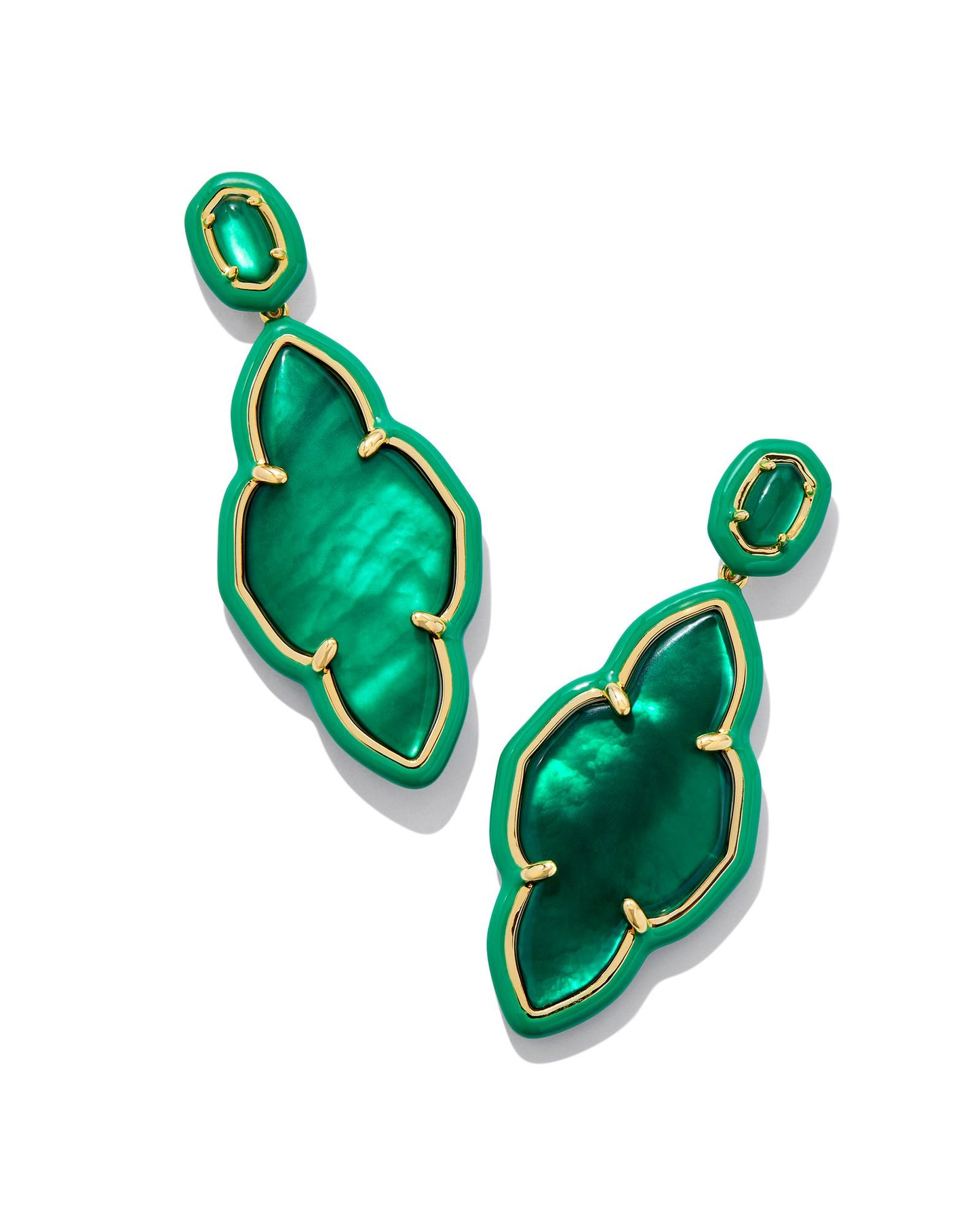 Abbie Enamel Frame Statement Earrings | Gold & Emerald Illusion