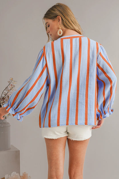 Textured Stripe Buttoned Front Cotton Shirt