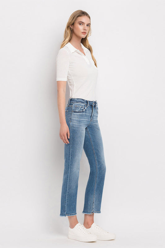 Mid Rise Crop Straight Jeans