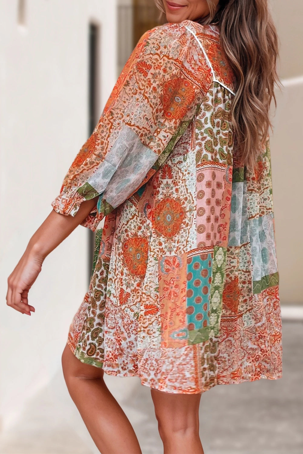 Boho Paisley Print Tied Front Mini Dress