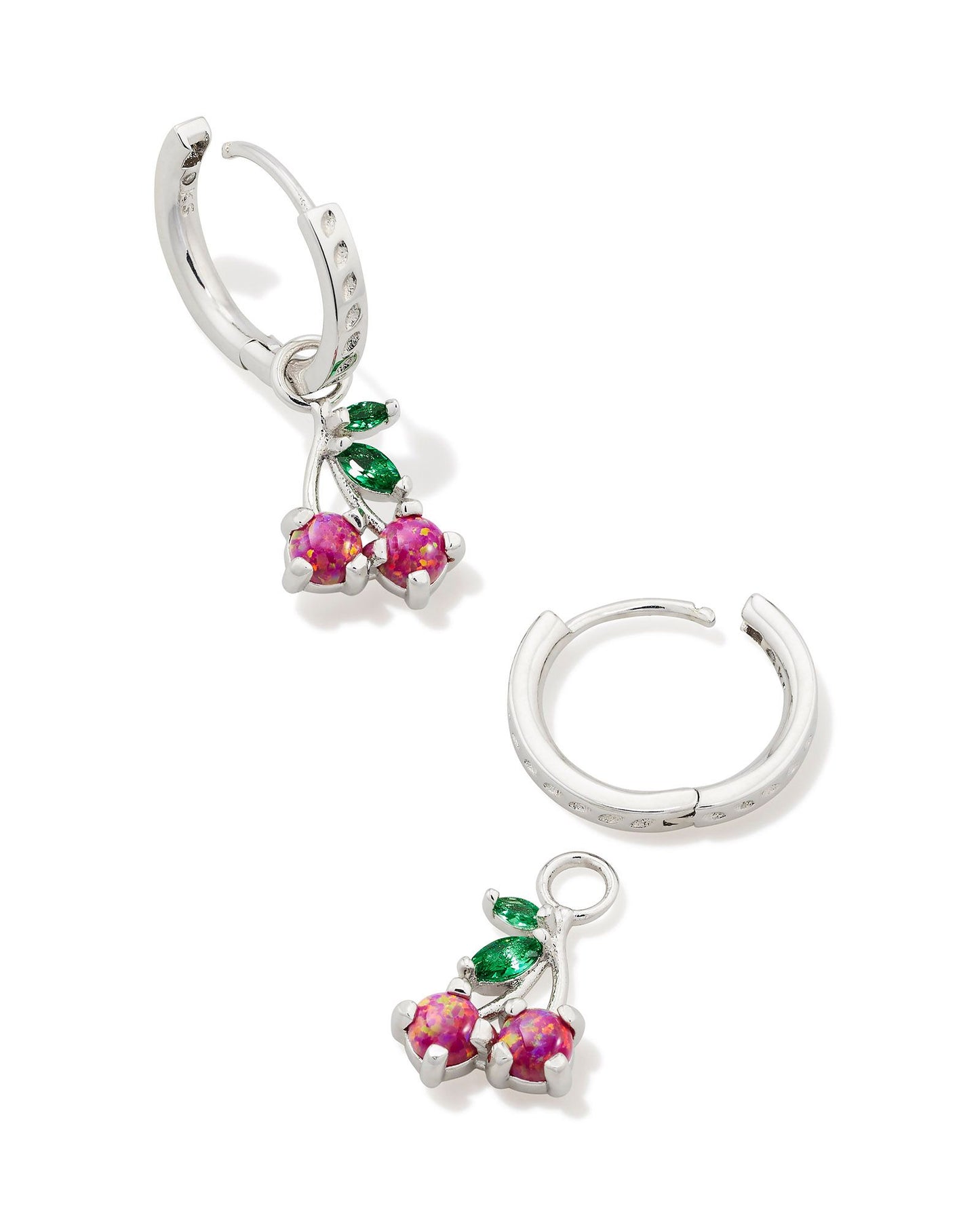 Cherry Huggie Earrings | Silver & Berry Kyocera Opal