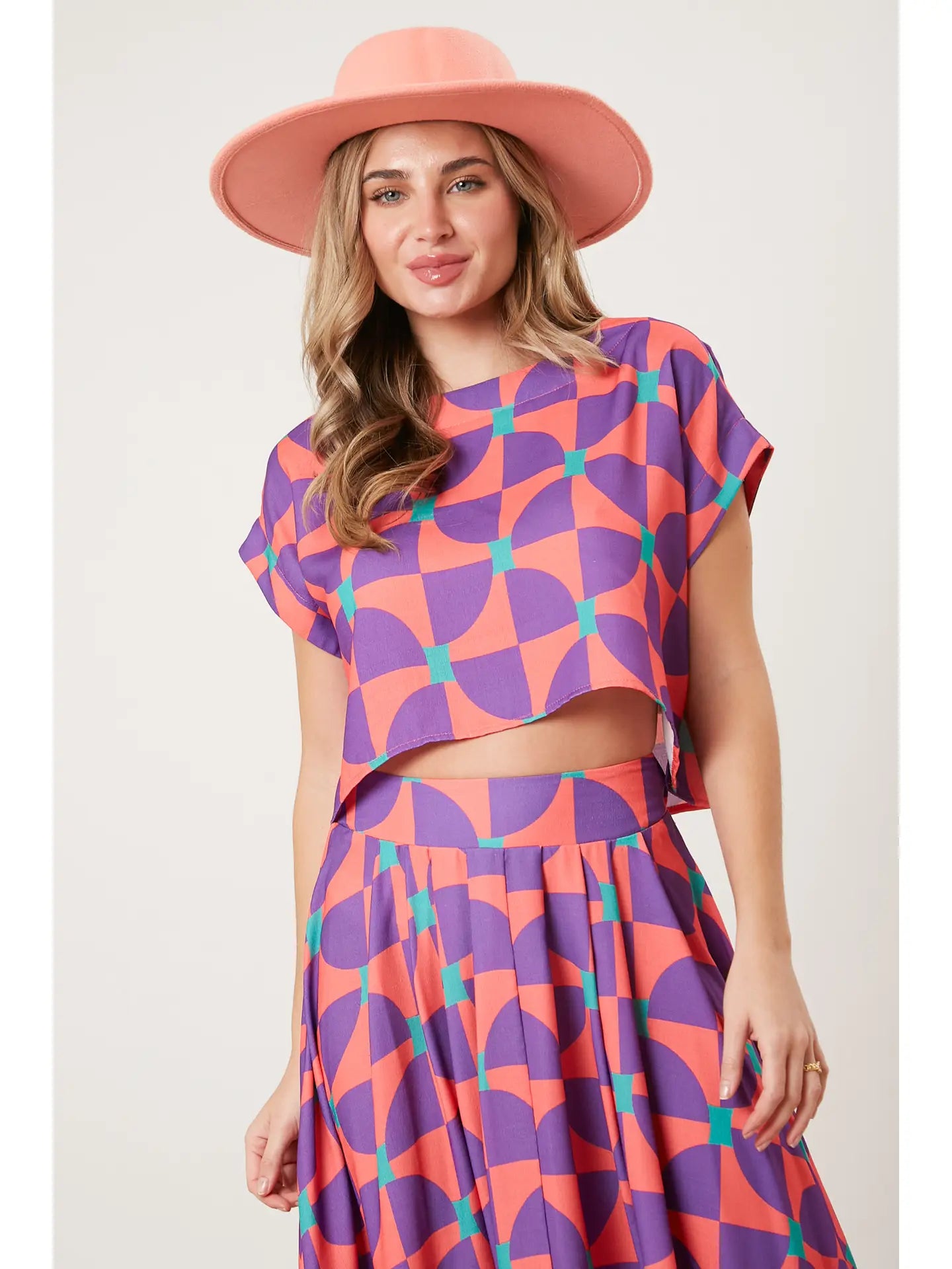 Geometric Print Linen Crop Top