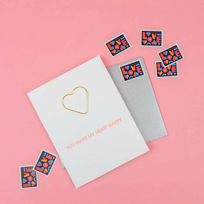 Heart Happy Paperclip Letterpress Card