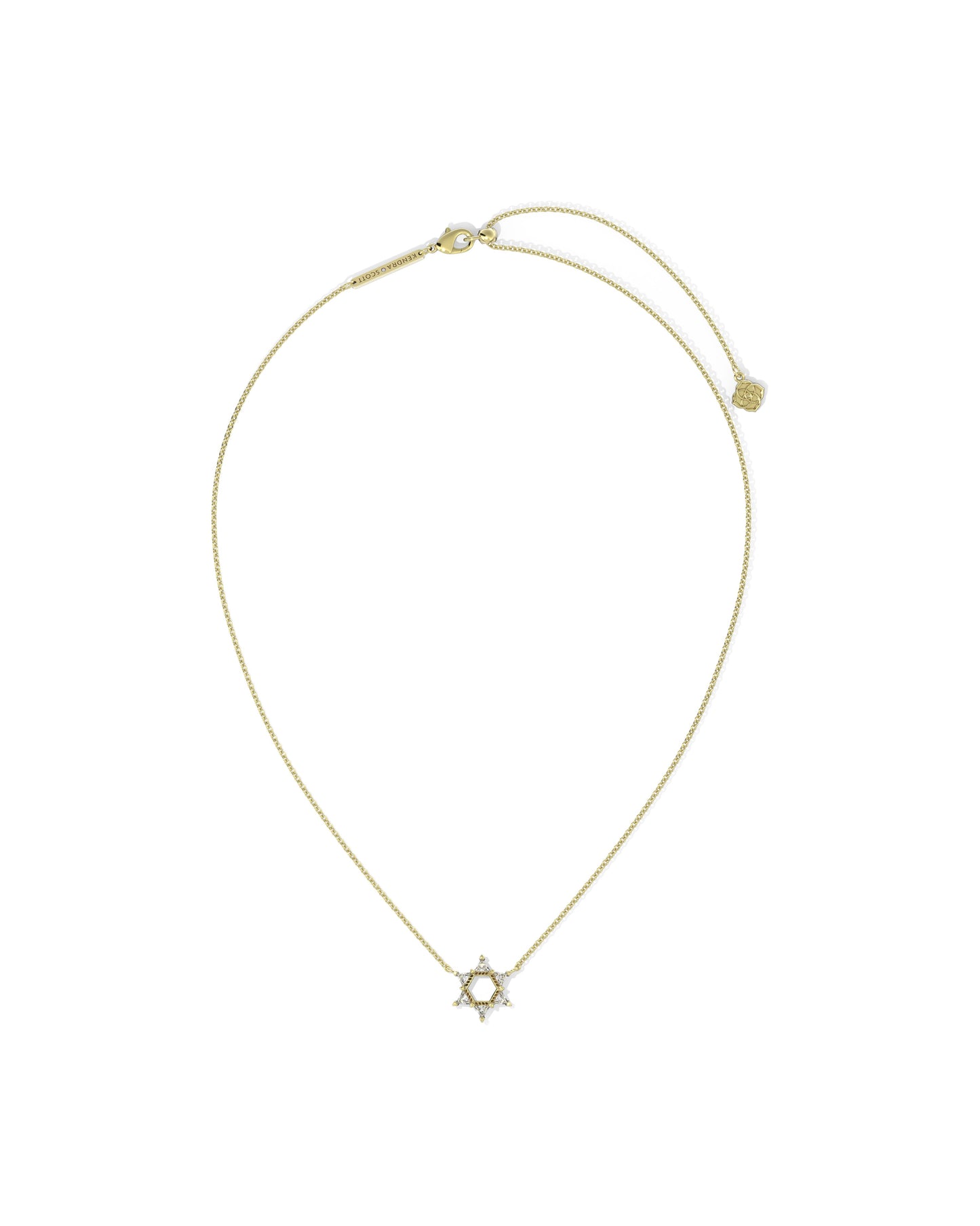 Star of David Crystal Short Pendant Necklace | Gold & White Crystal