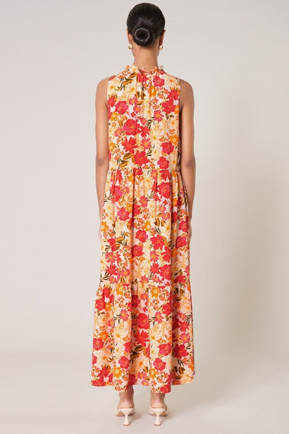 Didion Floral Split Neck Tiered Maxi Dress