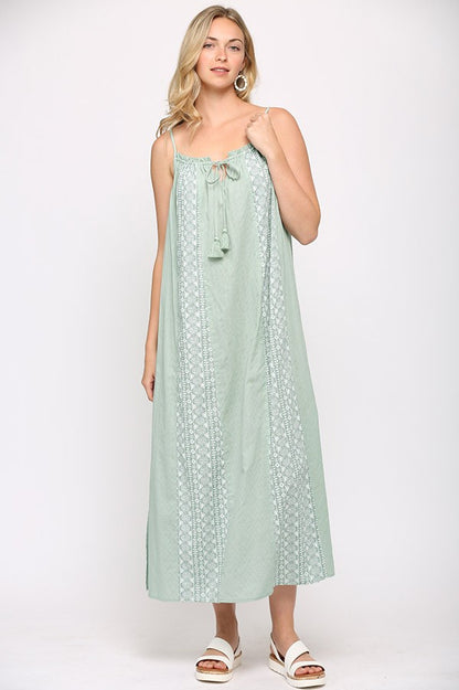 Sleeveless Maxi Dress with Tassel Tie and Side Slits