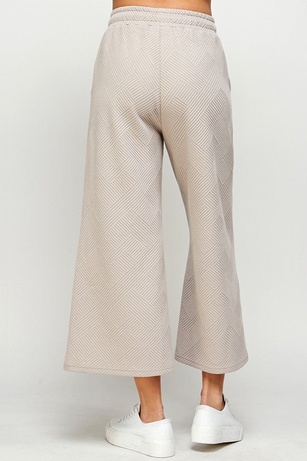 Textured Soft Cropped Lounge Wear Wide Pants
