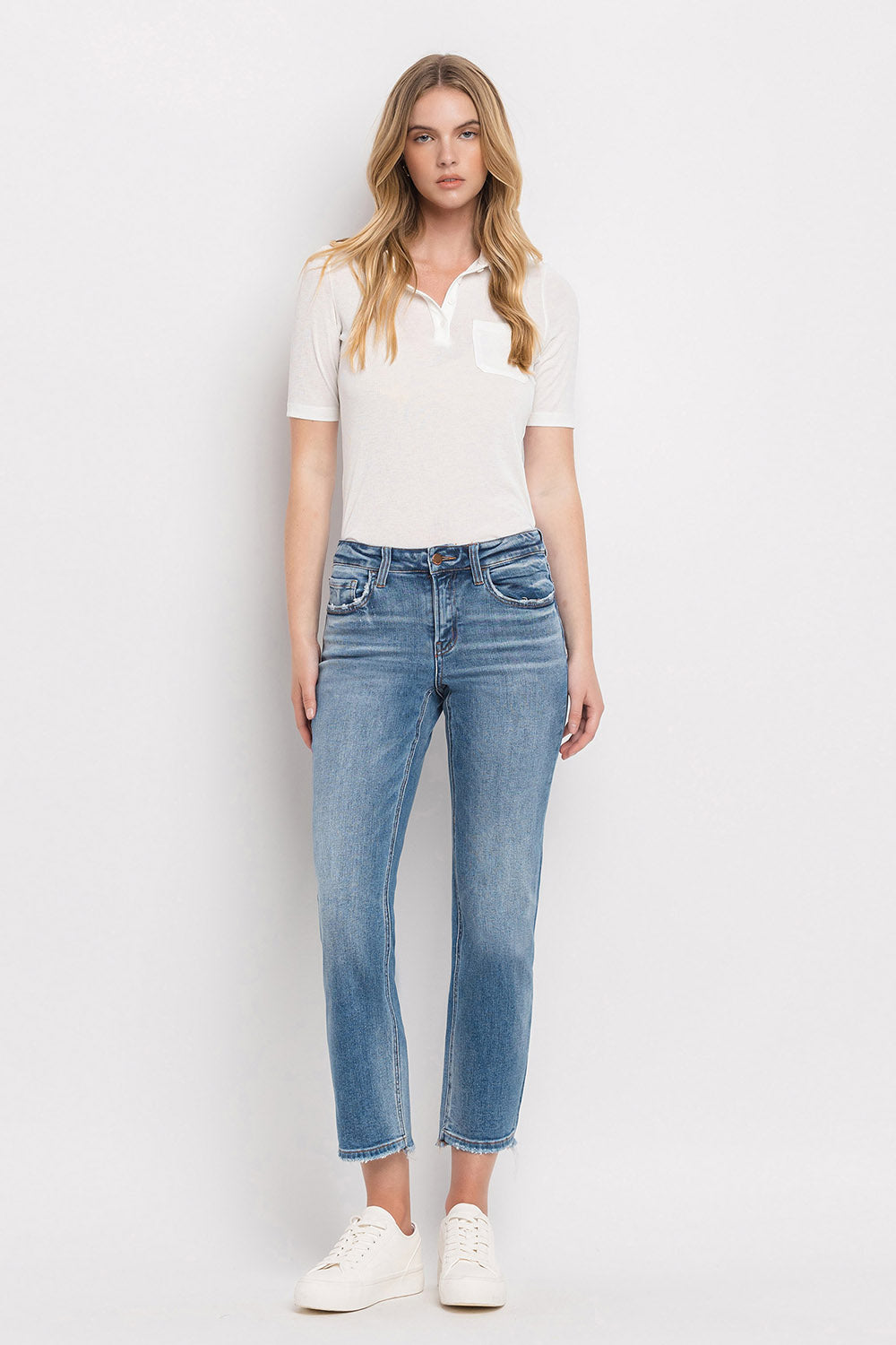 Mid Rise Crop Straight Jeans