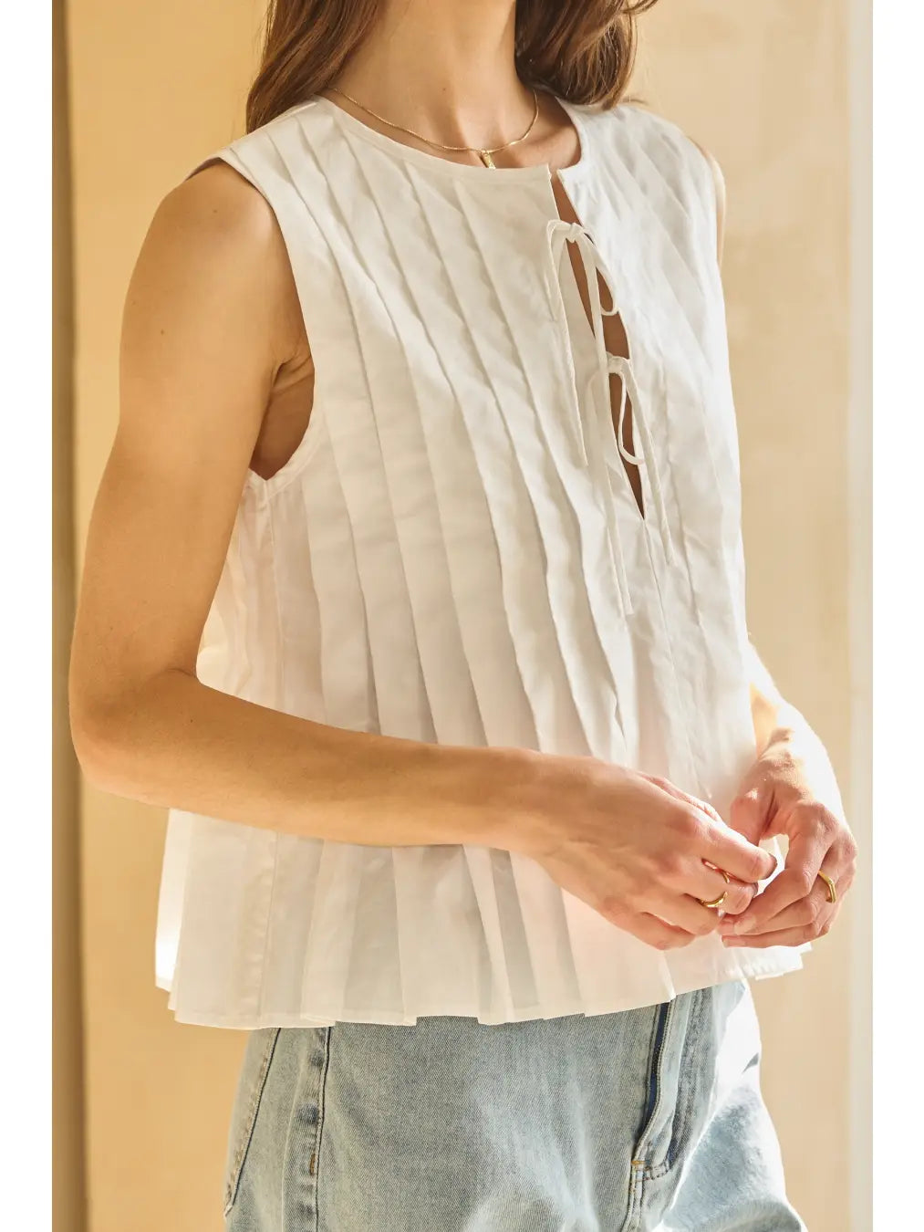 Plus | Solid Poplin Pleated Sleeveless Top