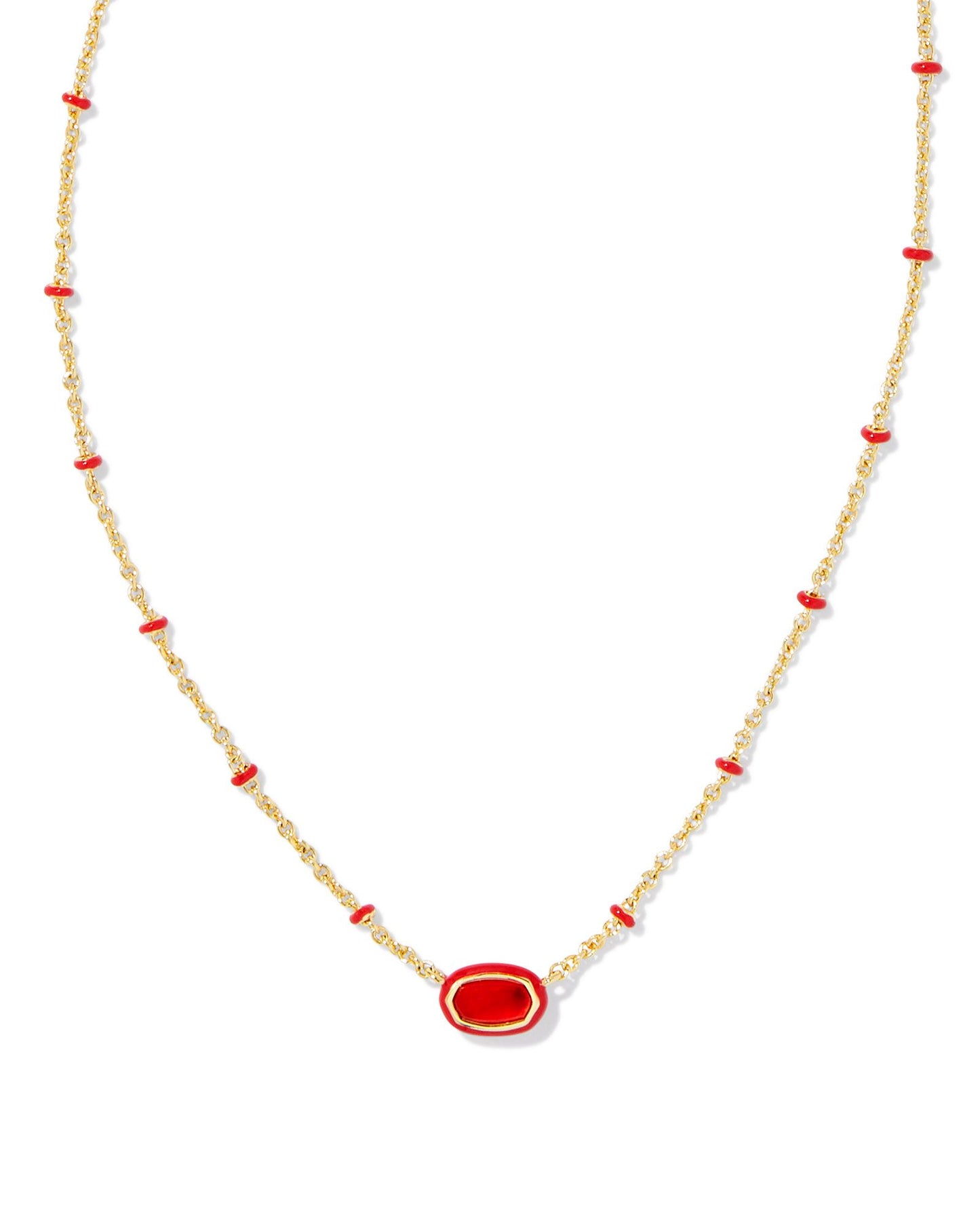 Mini Elisa Enamel Frame Short Pendant Necklace | Gold & Red Illusion