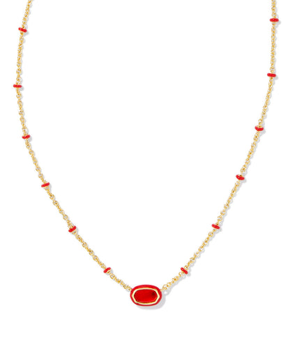 Mini Elisa Enamel Frame Short Pendant Necklace | Gold & Red Illusion