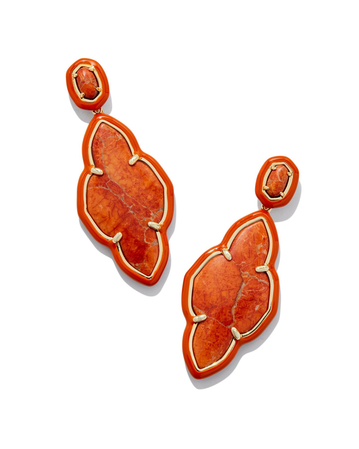 Abbie Enamel Frame Statement Earrings | Gold & Variegated Orange Magnesite