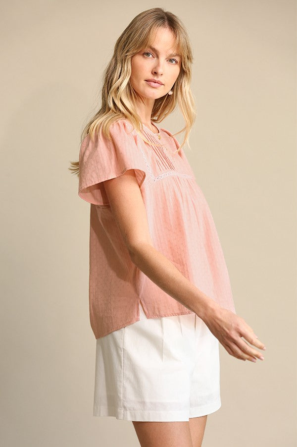 Textured Woven and Lace Detail Top