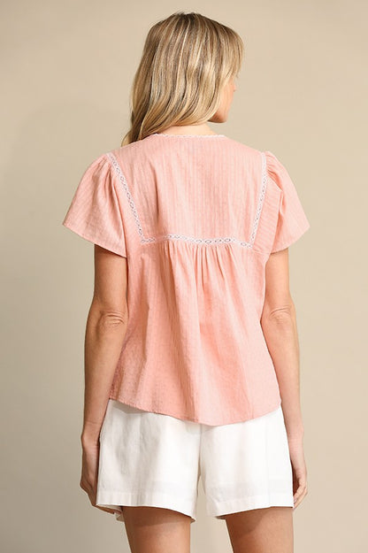 Textured Woven and Lace Detail Top