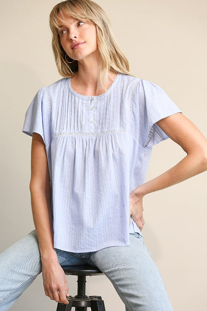 Textured Woven and Lace Detail Top