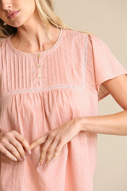 Textured Woven and Lace Detail Top