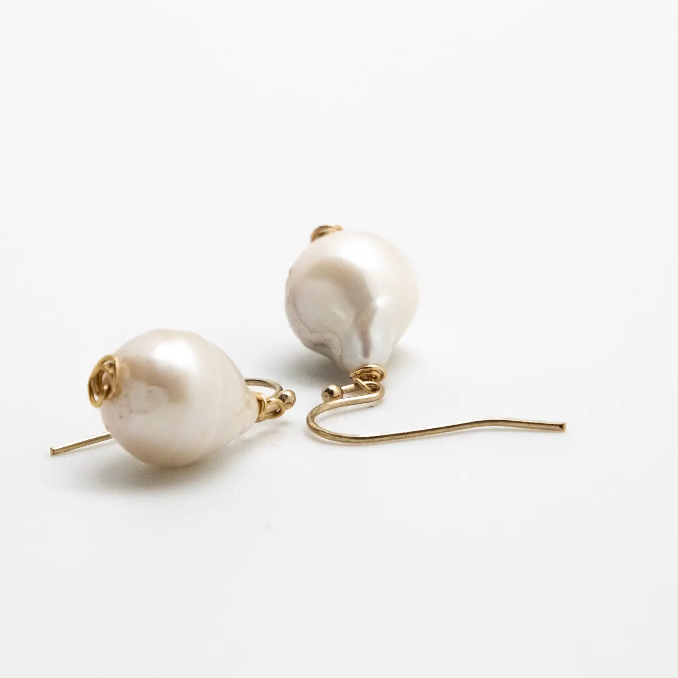 Earring Gold French Hook W/Baroque Pearl  Drop in Gold Wire