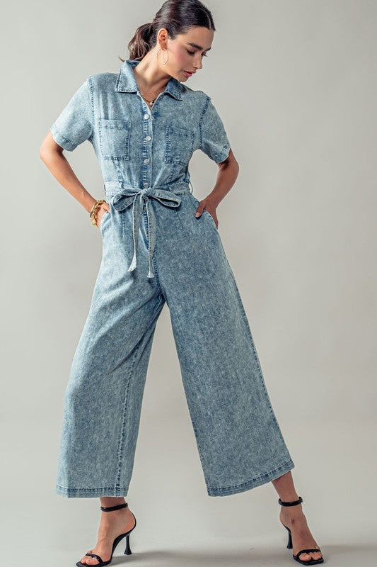 Acid Wash Denim Jumpsuit