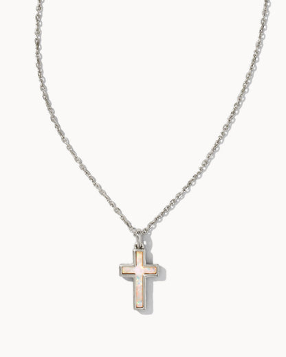 Cross Necklace | Silver & Opal