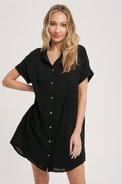 Button Up Shirt Dress with Pockets