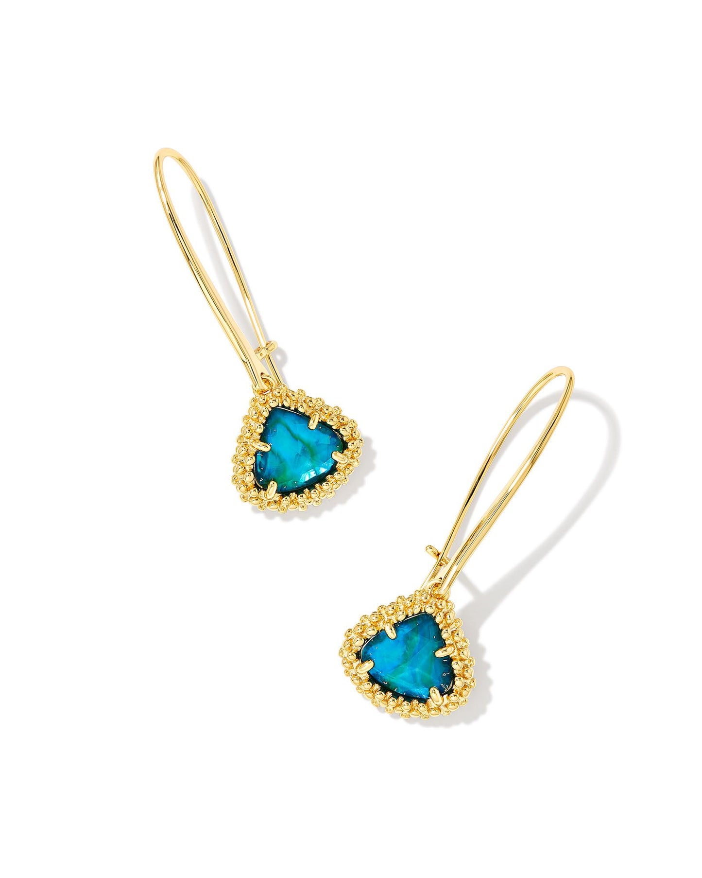 Framed Kendall Wire Drop Earrings | Gold Teal Abalone